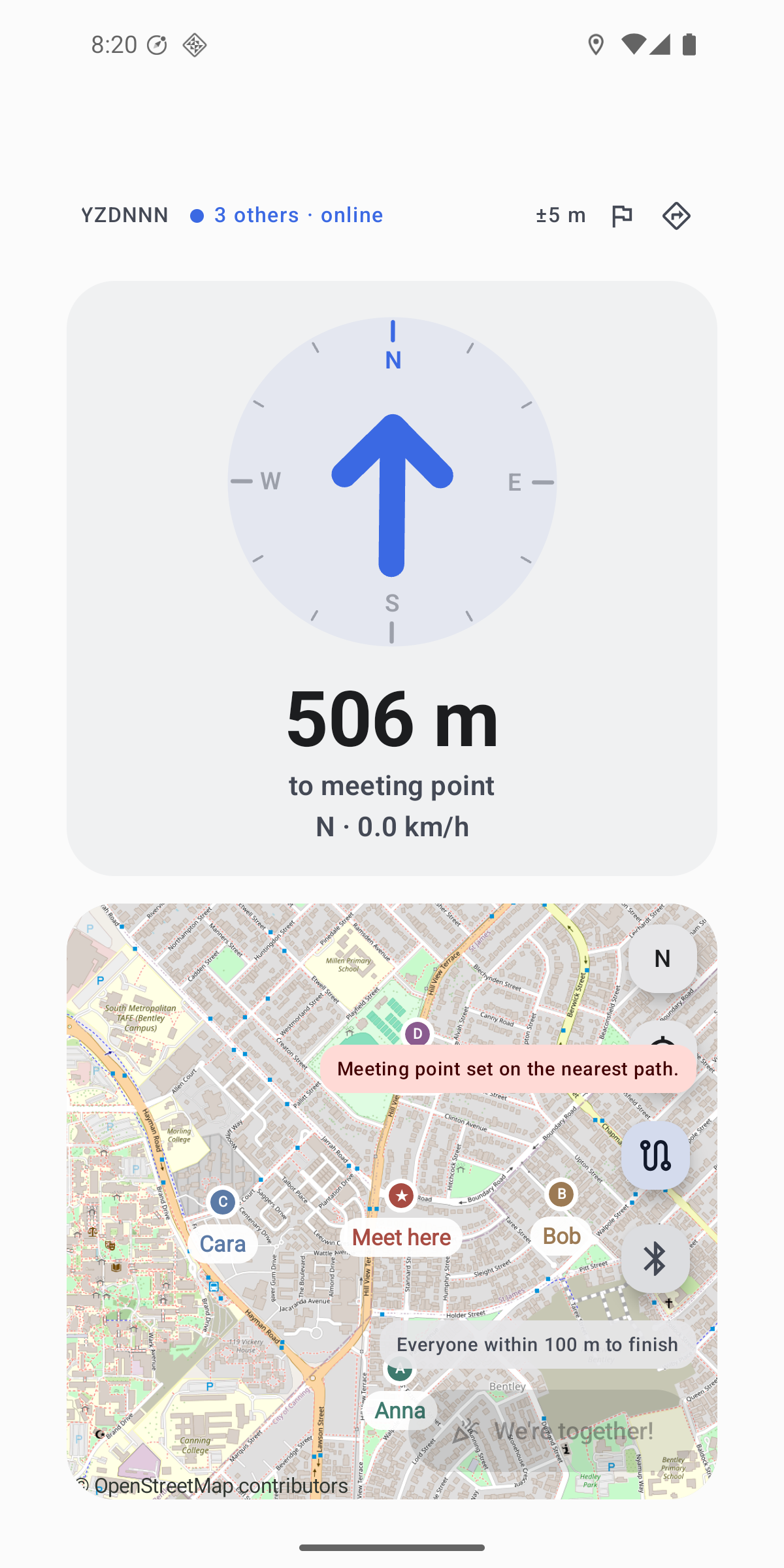 A shared meeting point set on the map